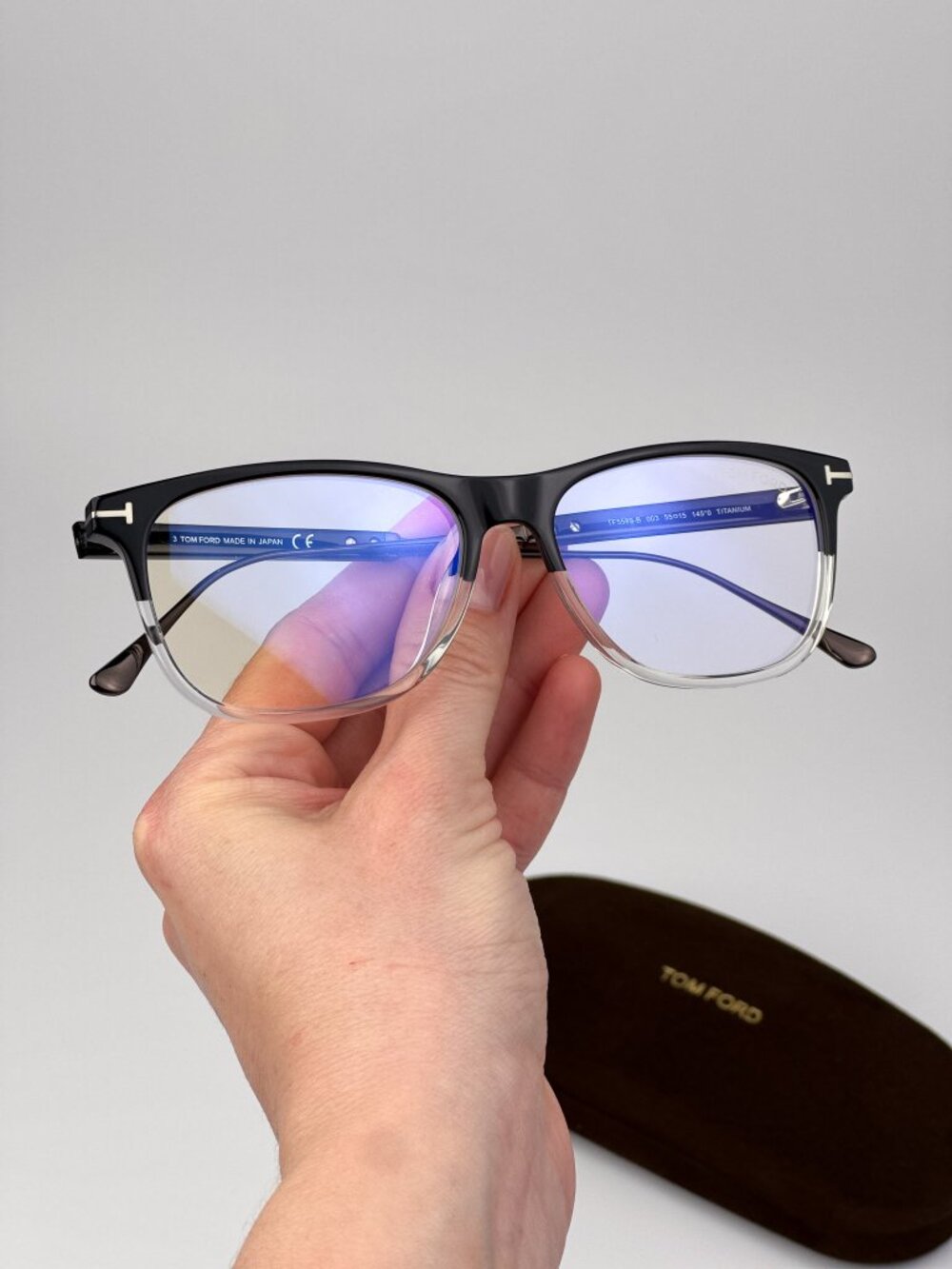Tom Ford FT5589-B 003 Eyeglasses – Black Crystal Rectangular Blue Light Block